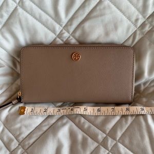 Gray Leather Tory Burch Zip Around Wallet